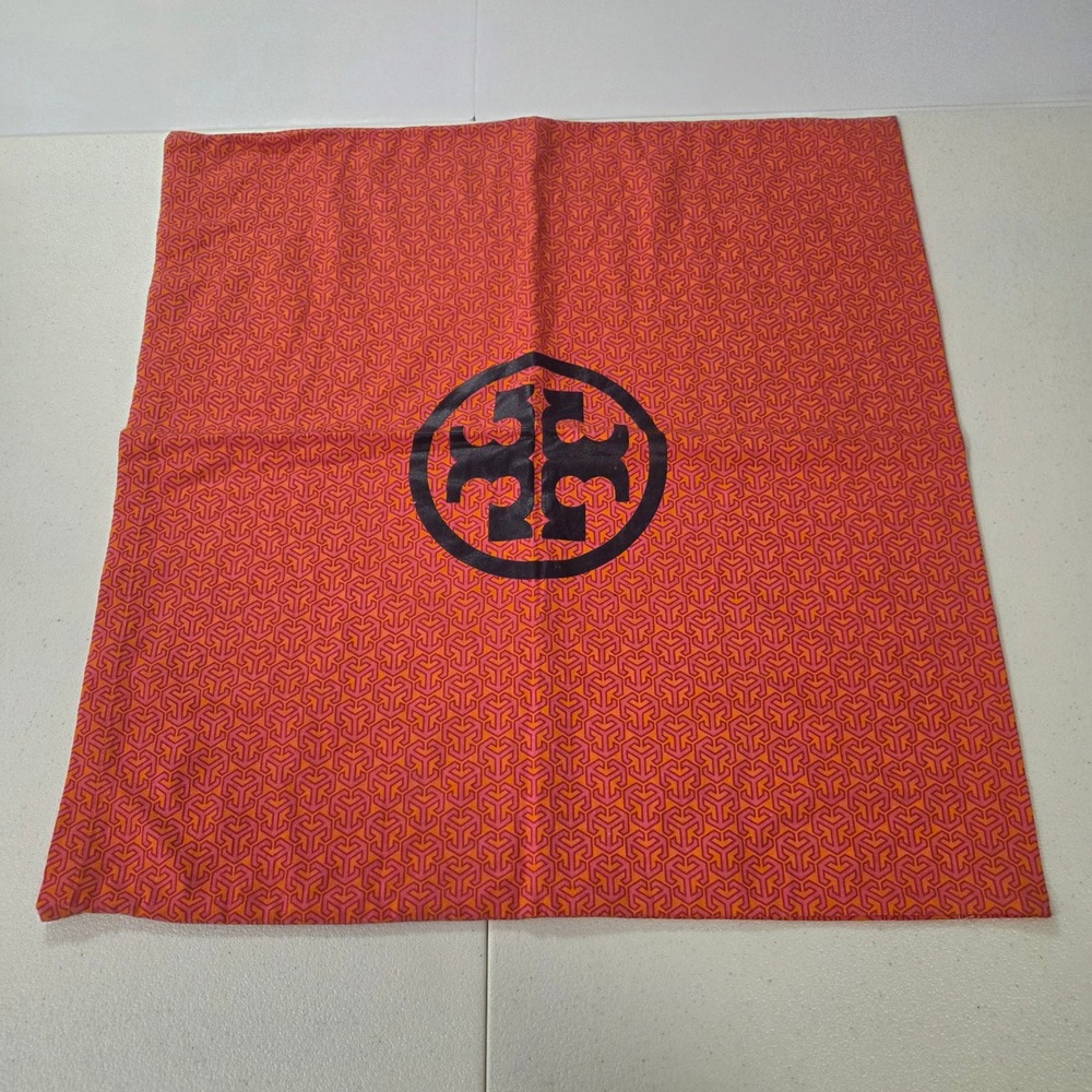 Tory Burch Orange Pink Geometric T-Logo Print Cotton Handbag Dust Bag 20x20